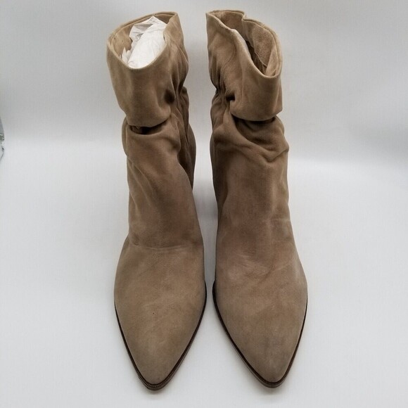 Sole Society Women Demetria Block Heel Booties Pointed Toe Beige Suede 11 - Picture 3 of 8